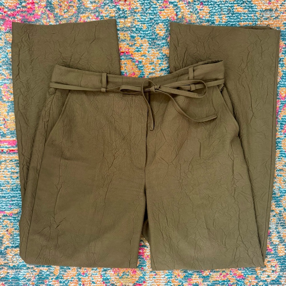 ZARA Olive Green Textured High Rise Wide Leg Trousers | Size L